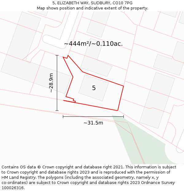 5, ELIZABETH WAY, SUDBURY, CO10 7PG: Plot and title map