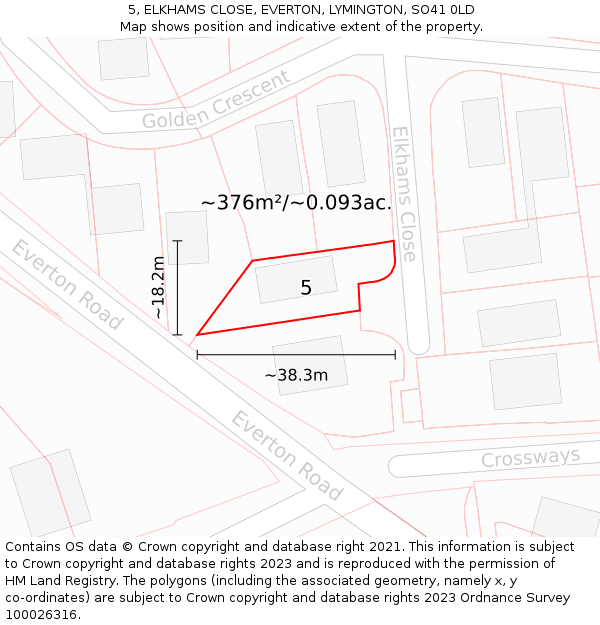 5, ELKHAMS CLOSE, EVERTON, LYMINGTON, SO41 0LD: Plot and title map