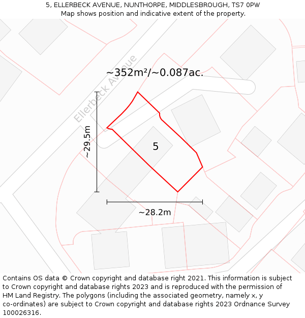 5, ELLERBECK AVENUE, NUNTHORPE, MIDDLESBROUGH, TS7 0PW: Plot and title map