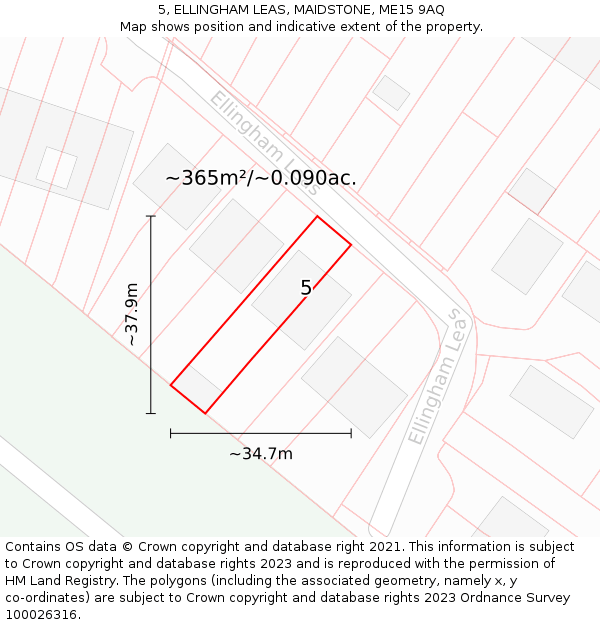 5, ELLINGHAM LEAS, MAIDSTONE, ME15 9AQ: Plot and title map