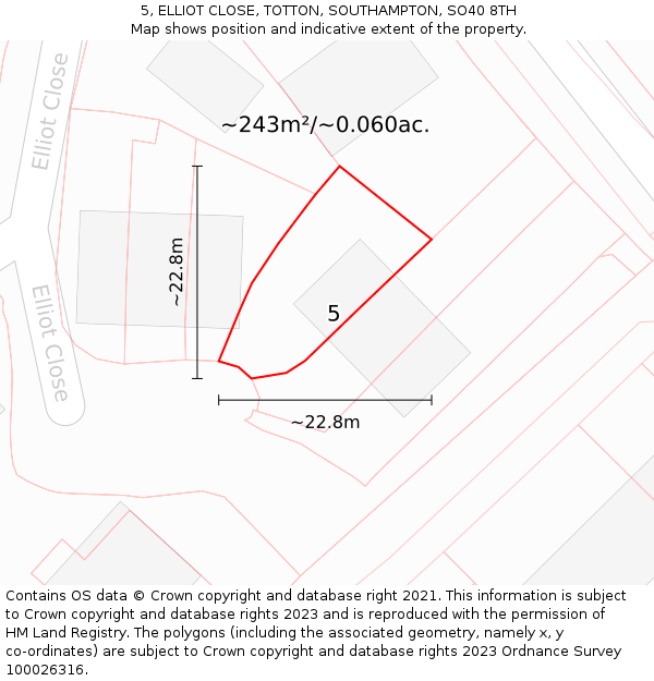 5, ELLIOT CLOSE, TOTTON, SOUTHAMPTON, SO40 8TH: Plot and title map