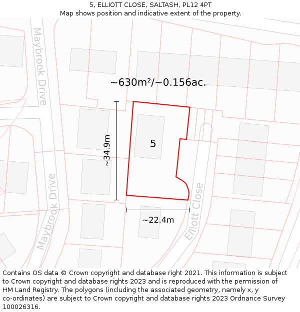 5, ELLIOTT CLOSE, SALTASH, PL12 4PT: Plot and title map