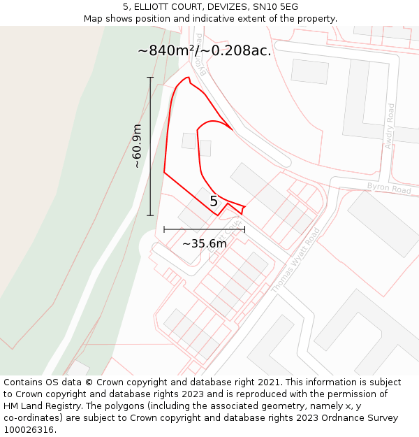 5, ELLIOTT COURT, DEVIZES, SN10 5EG: Plot and title map