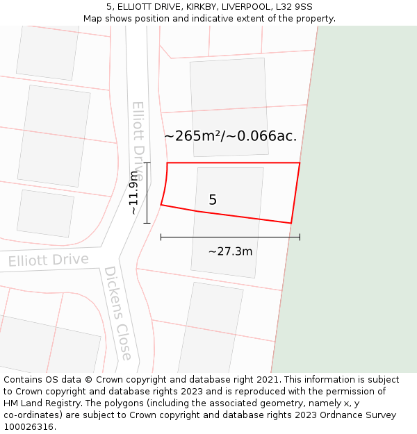 5, ELLIOTT DRIVE, KIRKBY, LIVERPOOL, L32 9SS: Plot and title map