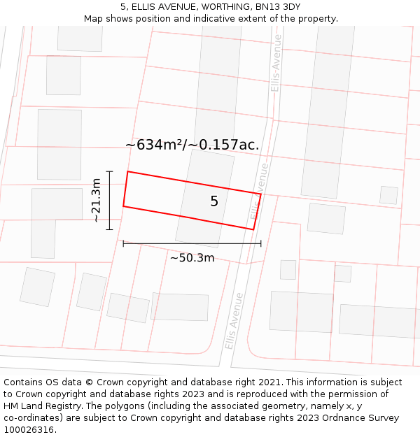 5, ELLIS AVENUE, WORTHING, BN13 3DY: Plot and title map
