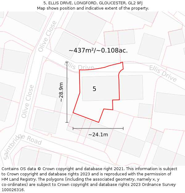 5, ELLIS DRIVE, LONGFORD, GLOUCESTER, GL2 9FJ: Plot and title map