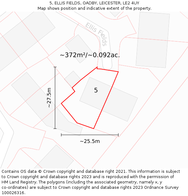 5, ELLIS FIELDS, OADBY, LEICESTER, LE2 4UY: Plot and title map