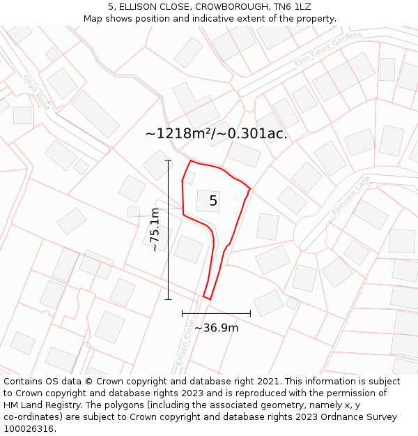 5, ELLISON CLOSE, CROWBOROUGH, TN6 1LZ: Plot and title map