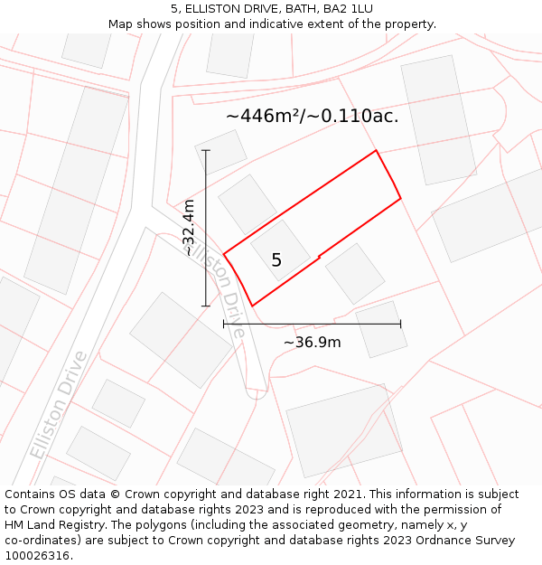 5, ELLISTON DRIVE, BATH, BA2 1LU: Plot and title map