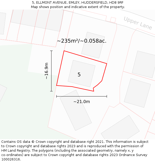 5, ELLMONT AVENUE, EMLEY, HUDDERSFIELD, HD8 9RF: Plot and title map