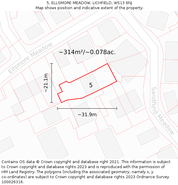 5, ELLSMORE MEADOW, LICHFIELD, WS13 6NJ: Plot and title map