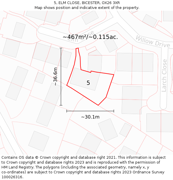 5, ELM CLOSE, BICESTER, OX26 3XR: Plot and title map