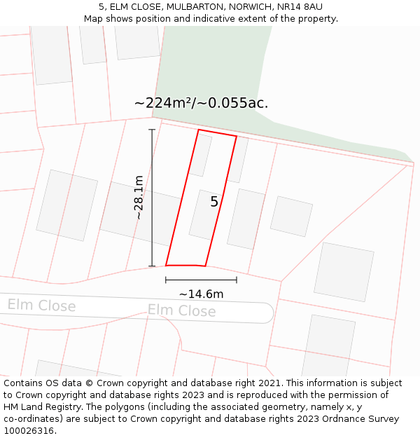 5, ELM CLOSE, MULBARTON, NORWICH, NR14 8AU: Plot and title map