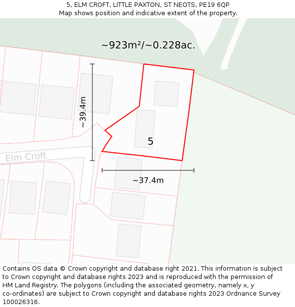 5, ELM CROFT, LITTLE PAXTON, ST NEOTS, PE19 6QP: Plot and title map