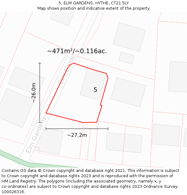 5, ELM GARDENS, HYTHE, CT21 5LY: Plot and title map