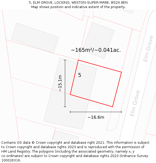 5, ELM GROVE, LOCKING, WESTON-SUPER-MARE, BS24 8EN: Plot and title map