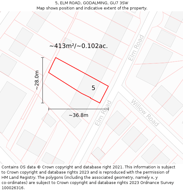 5, ELM ROAD, GODALMING, GU7 3SW: Plot and title map