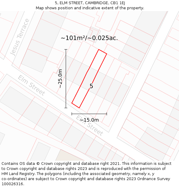 5, ELM STREET, CAMBRIDGE, CB1 1EJ: Plot and title map
