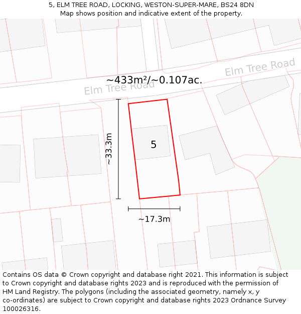 5, ELM TREE ROAD, LOCKING, WESTON-SUPER-MARE, BS24 8DN: Plot and title map