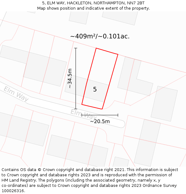 5, ELM WAY, HACKLETON, NORTHAMPTON, NN7 2BT: Plot and title map