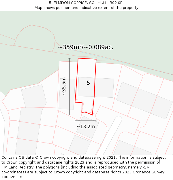 5, ELMDON COPPICE, SOLIHULL, B92 0PL: Plot and title map