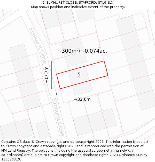 5, ELMHURST CLOSE, STAFFORD, ST16 1LX: Plot and title map
