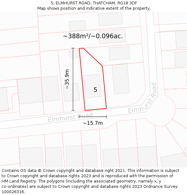 5, ELMHURST ROAD, THATCHAM, RG18 3DF: Plot and title map