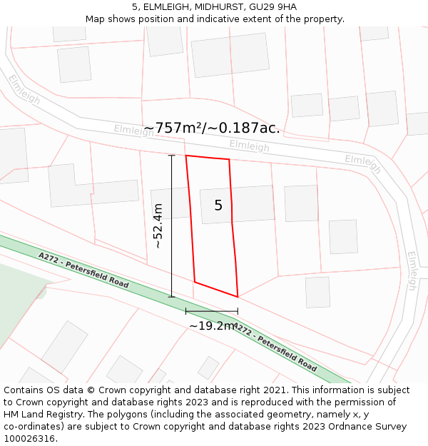 5, ELMLEIGH, MIDHURST, GU29 9HA: Plot and title map