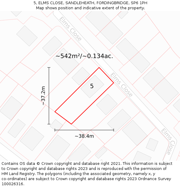 5, ELMS CLOSE, SANDLEHEATH, FORDINGBRIDGE, SP6 1PH: Plot and title map