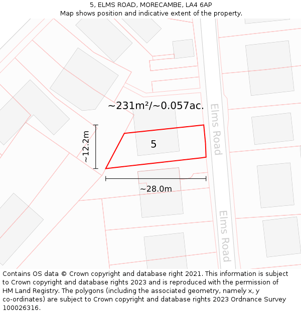 5, ELMS ROAD, MORECAMBE, LA4 6AP: Plot and title map