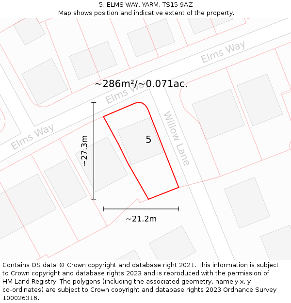 5, ELMS WAY, YARM, TS15 9AZ: Plot and title map