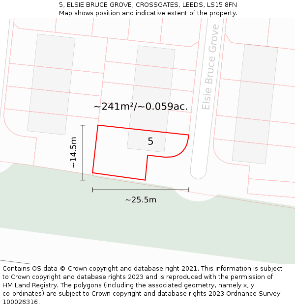 5, ELSIE BRUCE GROVE, CROSSGATES, LEEDS, LS15 8FN: Plot and title map