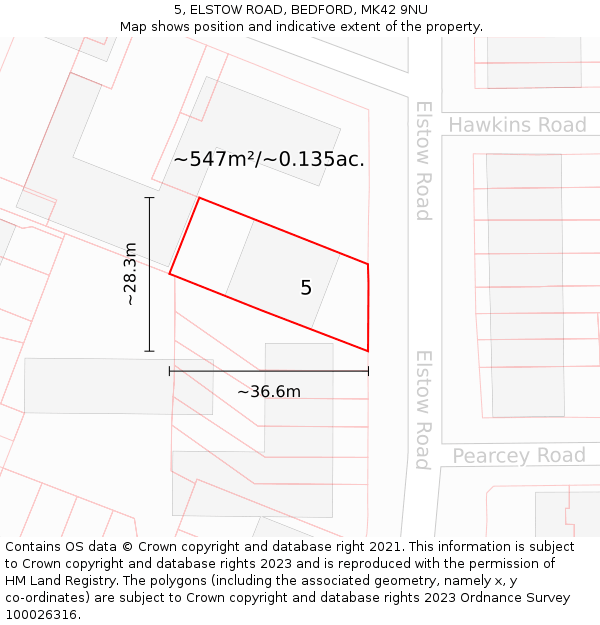 5, ELSTOW ROAD, BEDFORD, MK42 9NU: Plot and title map