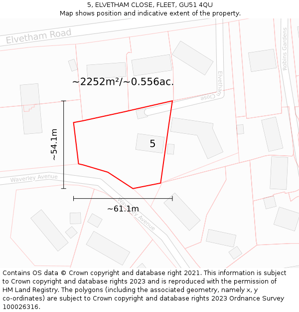 5, ELVETHAM CLOSE, FLEET, GU51 4QU: Plot and title map