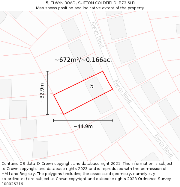 5, ELWYN ROAD, SUTTON COLDFIELD, B73 6LB: Plot and title map