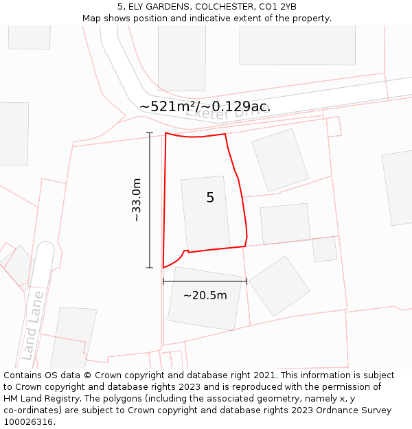 5, ELY GARDENS, COLCHESTER, CO1 2YB: Plot and title map