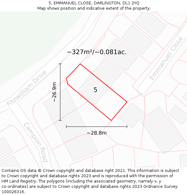 5, EMMANUEL CLOSE, DARLINGTON, DL1 2YQ: Plot and title map