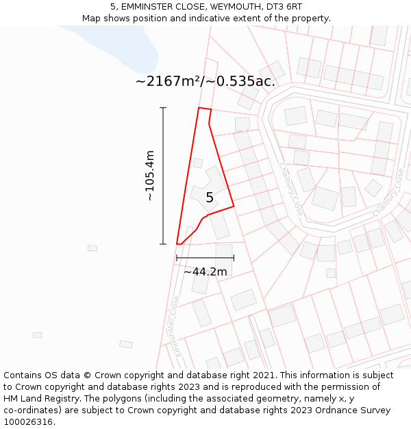 5, EMMINSTER CLOSE, WEYMOUTH, DT3 6RT: Plot and title map