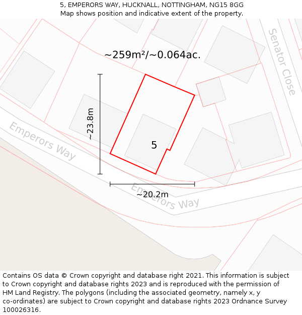 5, EMPERORS WAY, HUCKNALL, NOTTINGHAM, NG15 8GG: Plot and title map