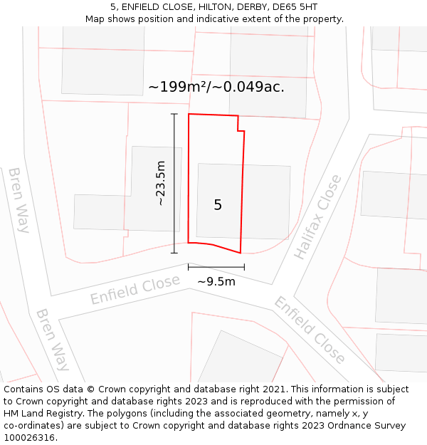 5, ENFIELD CLOSE, HILTON, DERBY, DE65 5HT: Plot and title map