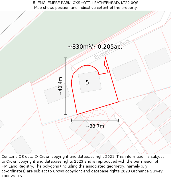 5, ENGLEMERE PARK, OXSHOTT, LEATHERHEAD, KT22 0QS: Plot and title map