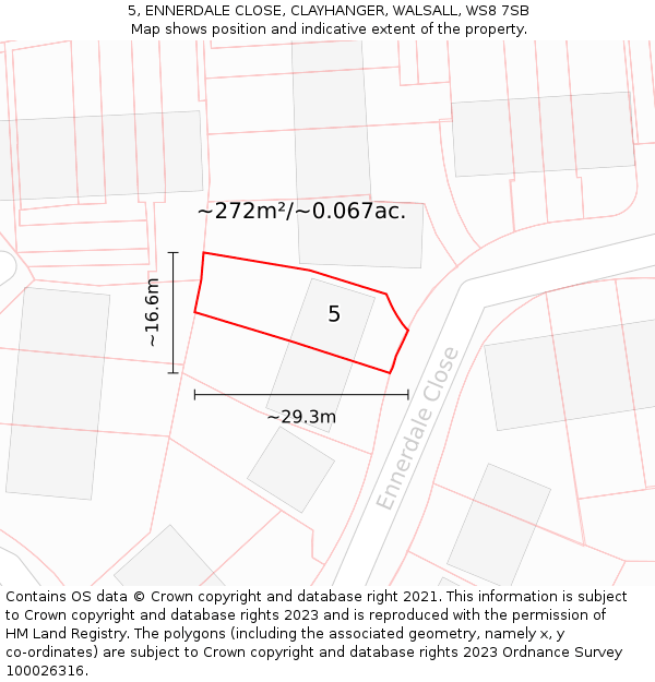 5, ENNERDALE CLOSE, CLAYHANGER, WALSALL, WS8 7SB: Plot and title map