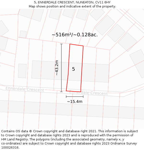 5, ENNERDALE CRESCENT, NUNEATON, CV11 6HY: Plot and title map