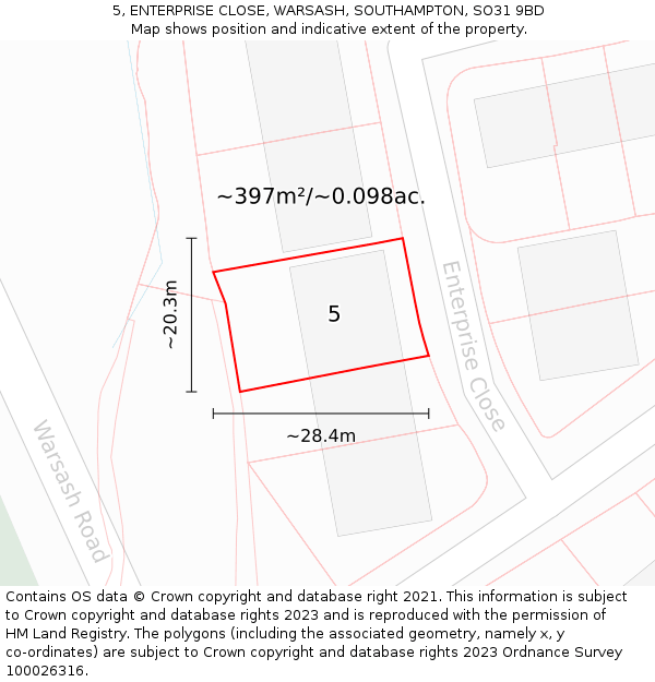 5, ENTERPRISE CLOSE, WARSASH, SOUTHAMPTON, SO31 9BD: Plot and title map