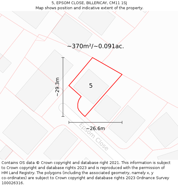 5, EPSOM CLOSE, BILLERICAY, CM11 1SJ: Plot and title map