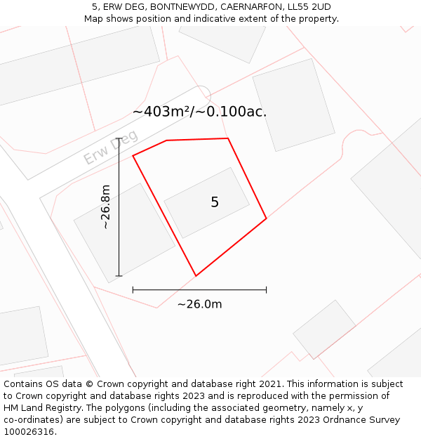 5, ERW DEG, BONTNEWYDD, CAERNARFON, LL55 2UD: Plot and title map