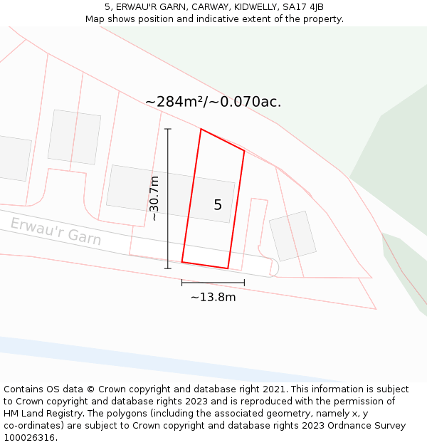 5, ERWAU'R GARN, CARWAY, KIDWELLY, SA17 4JB: Plot and title map