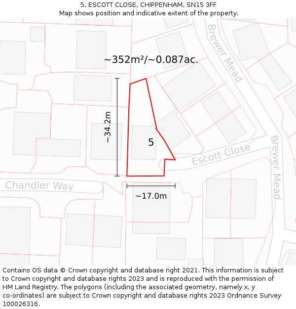 5, ESCOTT CLOSE, CHIPPENHAM, SN15 3FF: Plot and title map