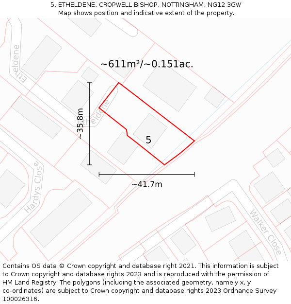 5, ETHELDENE, CROPWELL BISHOP, NOTTINGHAM, NG12 3GW: Plot and title map