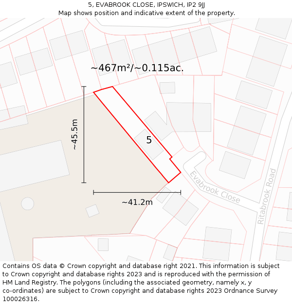 5, EVABROOK CLOSE, IPSWICH, IP2 9JJ: Plot and title map